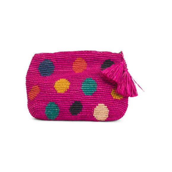 MAR Y SOL Pink Maria Large Handwoven Crocheted Raffia Clutch - Picture 1 of 2